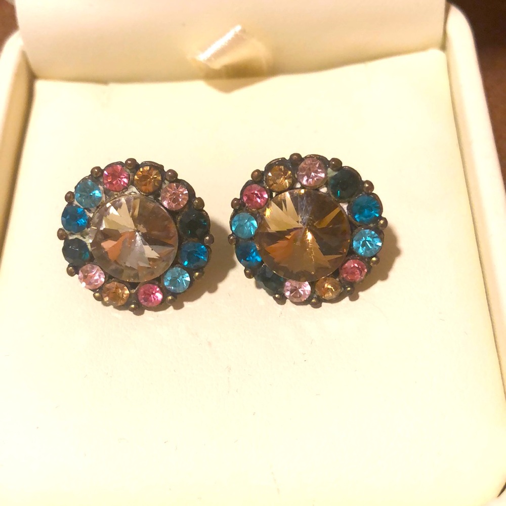 Multicolored Round Halo Earrings